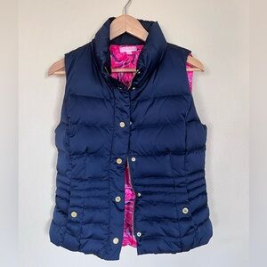 Lilly Pulitzer Isabelle Navy Puffer Vest with Pink Lining